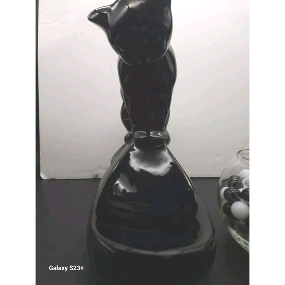 Vintage Haeger Black Ceramic Cat With Glass Fish Bowl With Marbles - Picture 7 of 11